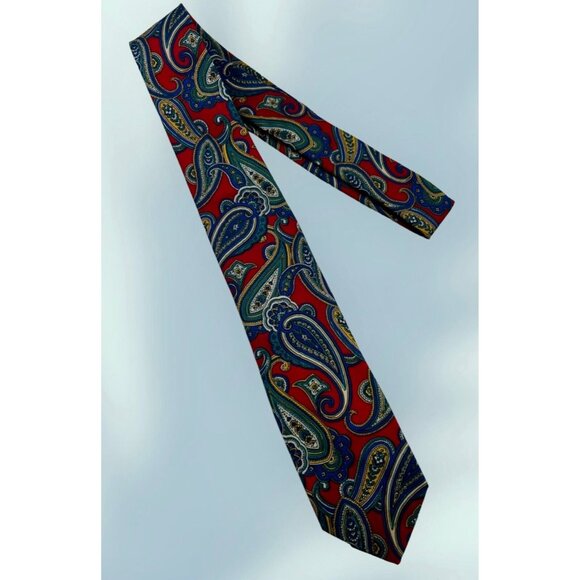 Vintage Michael James Red Blue Paisley Silk NeckTie 49” X 2 1/2” Nice Retro Tie - Picture 2 of 5